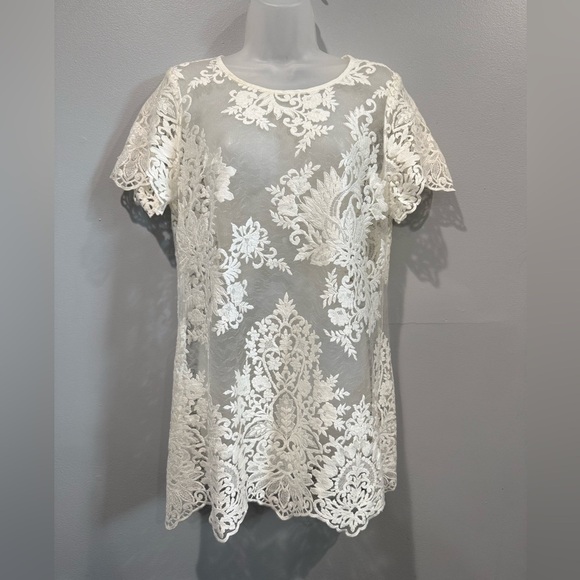 Karen Kane brand New Romantic  white Lace Tunic Top-size L - Picture 2 of 11